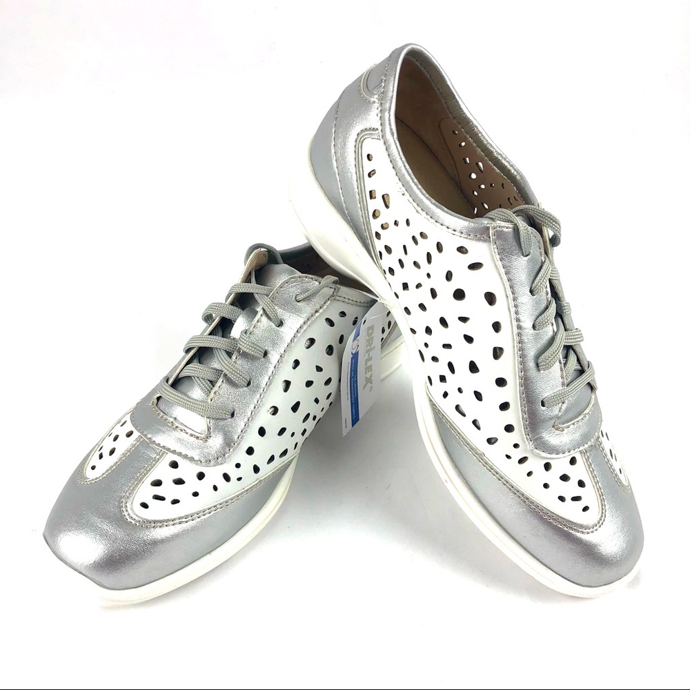 ROS HOMMERSON Shoes Silver Leather Lace-up Sneakers SZ 8W with Tags